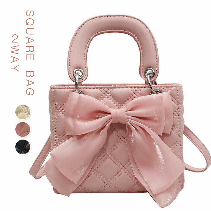 ハンドバッグ ショルダーバッグ 2way 大人 レディース 斜めがけ 鞄 ハンド バック スクエア 小さめ 手提げバッグ手提げバッグ すっきり フォーマル ファスナー付き ショルダー バッグ おしゃれ シンプル リボン付き カジュアル 通勤 ピンク 黒 白