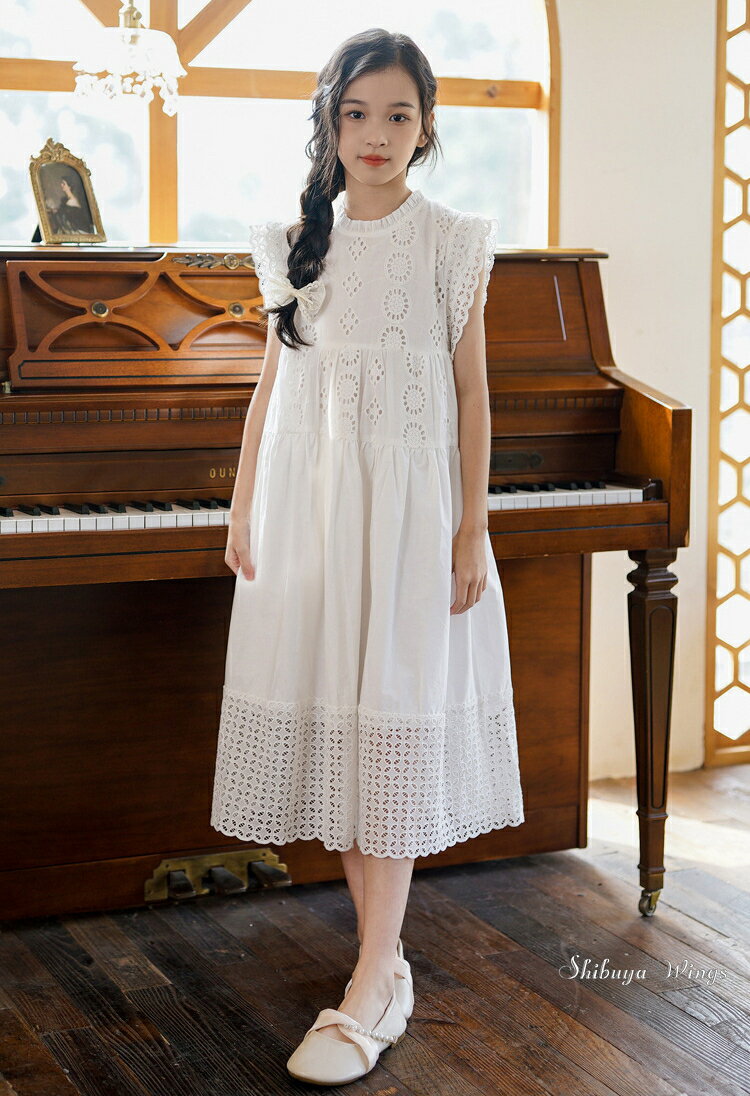 ワンピース ノースリーブ 透かし彫り 女の子 キッズ 子供服 春 夏 子ども服 マキシ丈ワンピース ジュニア ガールズ 快適 通学 お出かけ 結婚式 パーティー 旅行 発表会 カジュアル かわいい 可愛い おしゃれ オシャレ お洒落 120cm 130cm 140cm 150cm 160cm 165cm