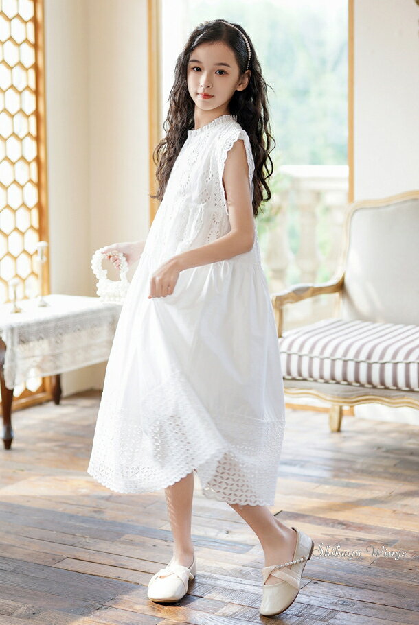 ワンピース ノースリーブ 透かし彫り 女の子 キッズ 子供服 春 夏 子ども服 マキシ丈ワンピース ジュニア ガールズ 快適 通学 お出かけ 結婚式 パーティー 旅行 発表会 カジュアル かわいい 可愛い おしゃれ オシャレ お洒落 120cm 130cm 140cm 150cm 160cm 165cm