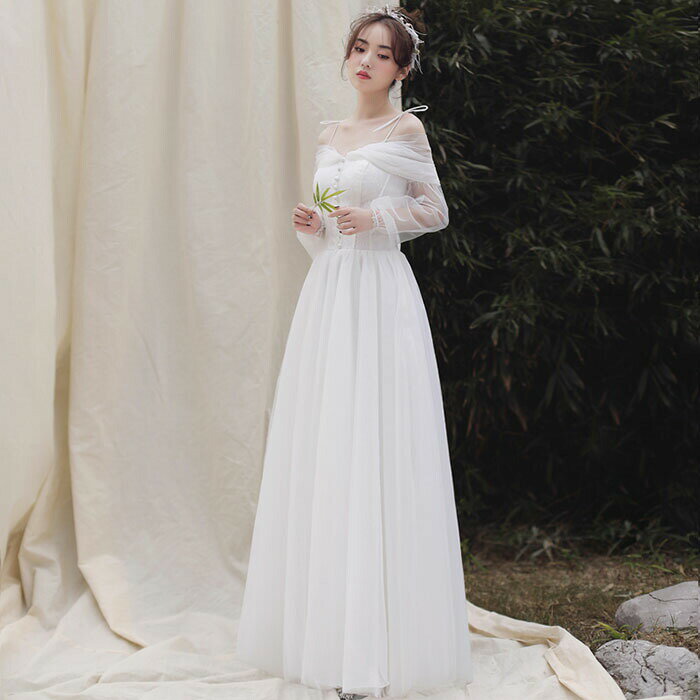ウエディングドレス 結婚式 二次会 袖あり 花嫁 披露宴 ウェディングドレス ロングドレス ブライダル Aラインドレス wedding dress 大きいサイズ|小きいサイズ 発表会