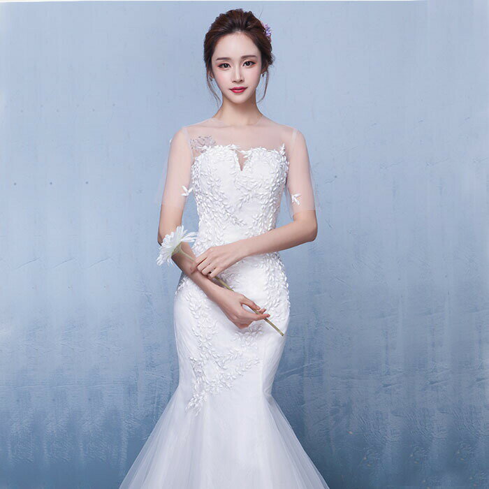 マーメイドラインドレス ウエディングドレス 花嫁 ブライダル 結婚式 マーメイドライン ウェディングドレス 二次会 ロングドレス 披露宴 マーメイド ドレス トレーン 演奏会 wedding dress ホワイト 白 大きいサイズ｜小きいサイズ