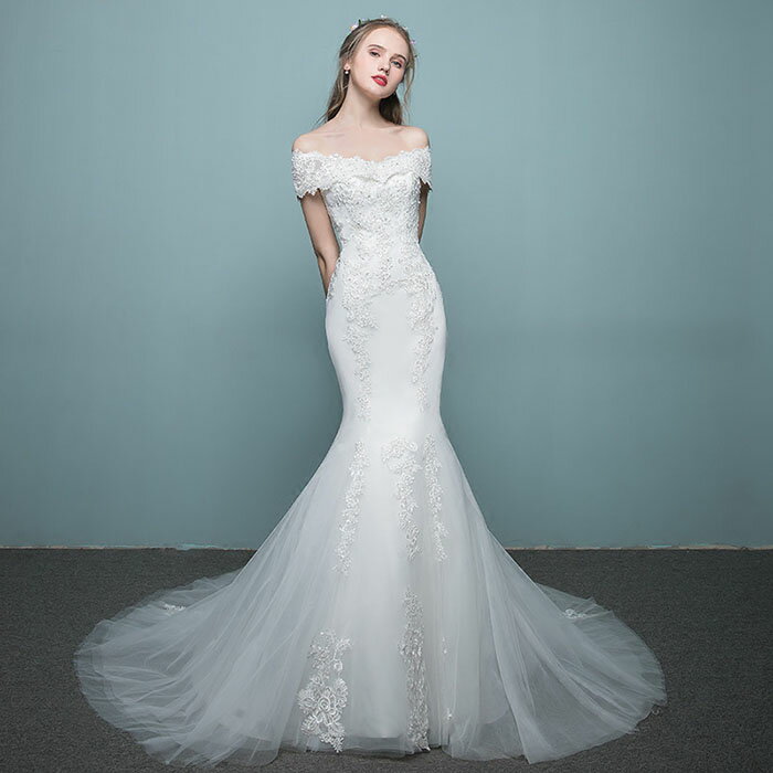 マーメイドラインドレス ウエディングドレス オフショルダー 花嫁 ブライダル 結婚式 マーメイドライン ウェディングドレス 二次会 ロングドレス 披露宴 マーメ...