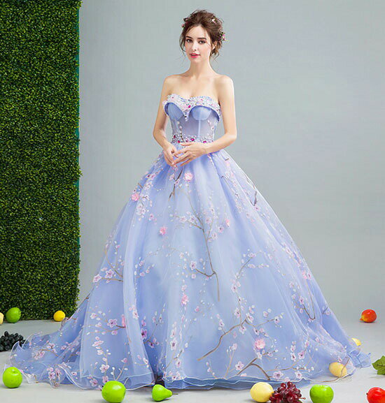 ウェディングドレス カラードレス ベアトップ 演奏会 カラードレス コンサート 結婚式 発表会 ロングドレス 披露宴 ウェディングドレス プリンセスライン 二次会 ステージ衣装 水色 可愛い姫系