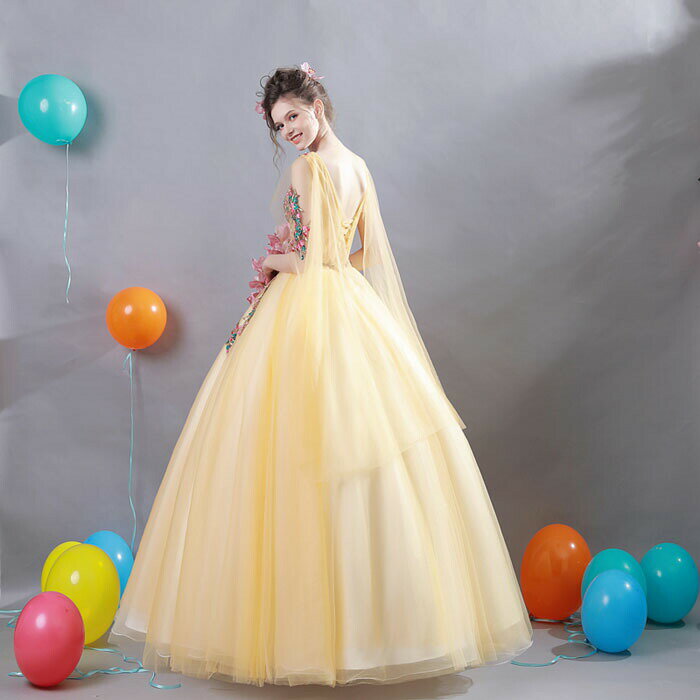 姫系 カラードレス 演奏会 ロングドレス コンサート パーティードレス 発表会 ウエディングカラードレス 二次会 ウェディングドレス 結婚式 ステージ衣装