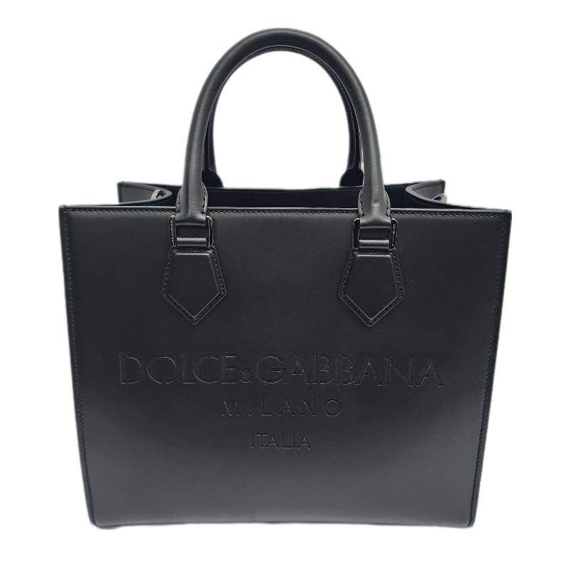 ハンドバッグ Dolce & Gabbana ドルチェ＆ガッバーナ エッジショッピングバッグ レザー ハンドバッグ カーフスキン ブラック ストラップ付 ドルガバ 【未使用品】 22403K499