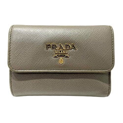 PRADA プラダ 三つ折り財布 1MH025 サフィアーノメタル レザー グレー×ブルー マルチカラー レディース コンパクト 【良品】 U2311K663SE