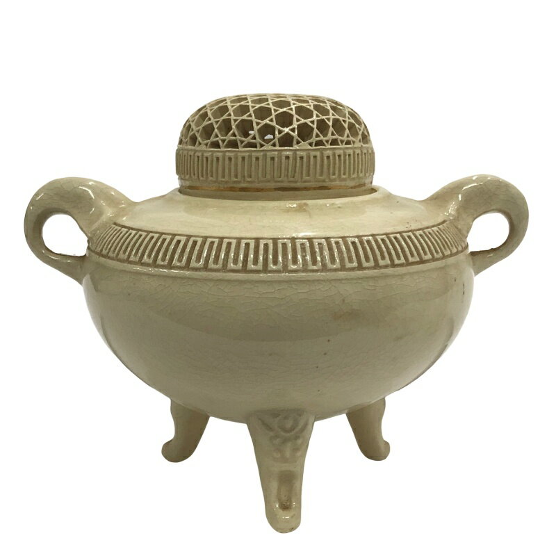 白薩摩焼 香炉 玉陶山造 仁楓作 三足 陶磁器 鹿児島県 伝統工芸品 共箱付属 【中古】 22508K342