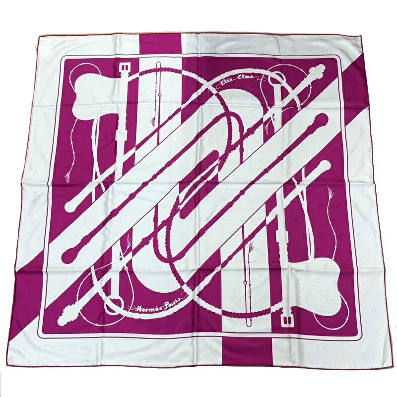 HERMES エルメス カレ90 クリック クラック タトゥ ホワイト×パープル シルク100％ スカーフ レディース 【未使用品】 22510K373
