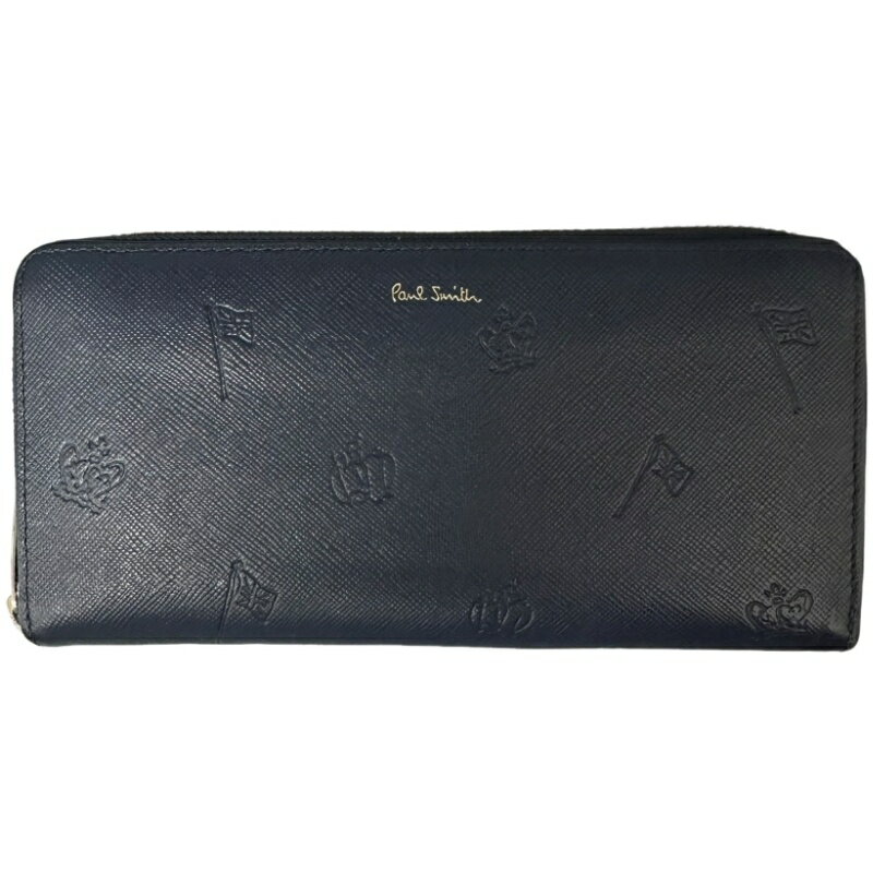 M - Paul Smith ポール スミス ラウンドファスナー 長財布 PSC955 ネイビー レザー メンズ 【中古】 32601K307