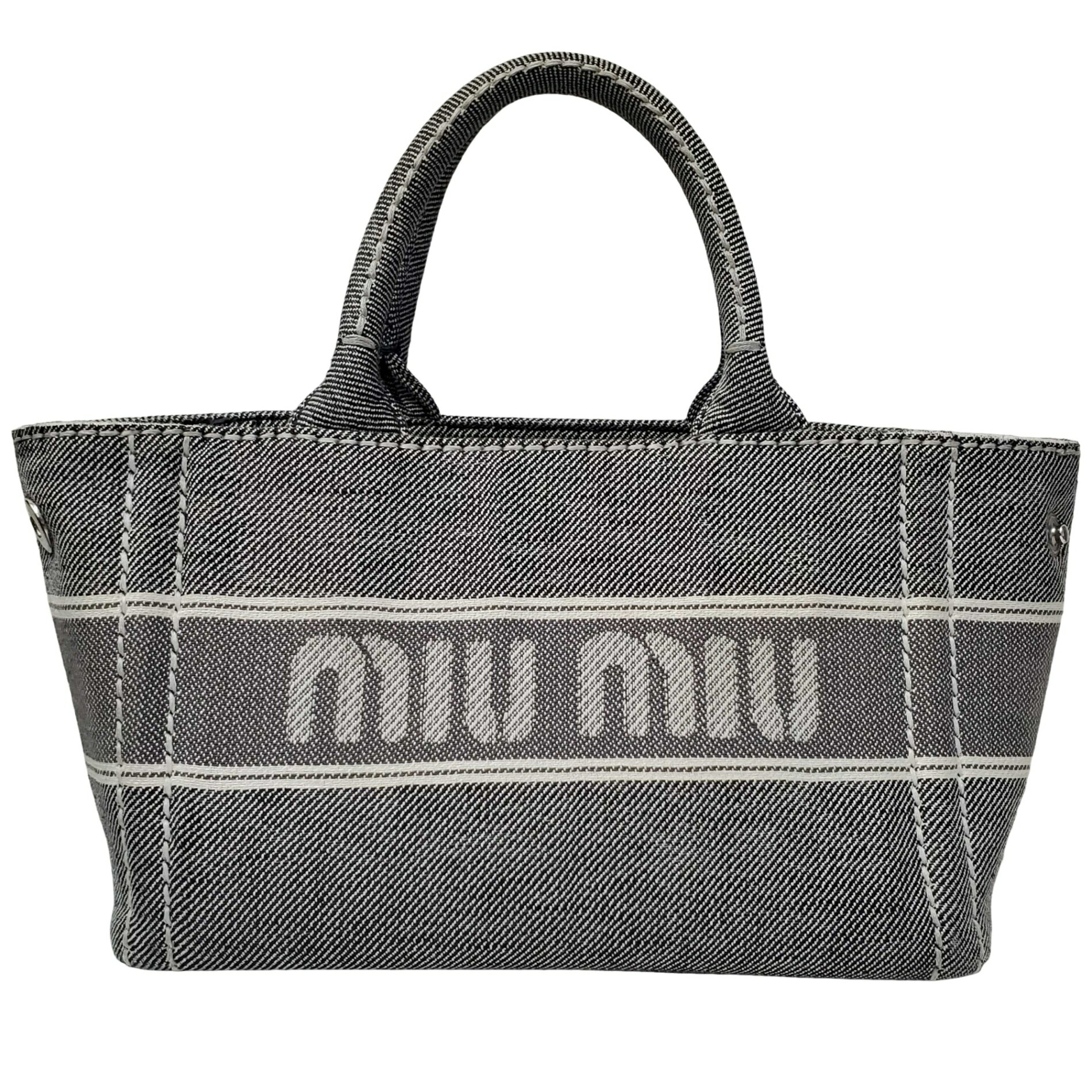 MIU MIU ミュウミュウ トートバッグ 5BA219 グレー キャンバス レディース 【中古】 32602K78