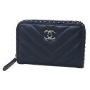 ◆ミウラ◆シャネル CHANEL Vステッチ スタッズ コインケース A81211 ラムスキン ネイビー 【中古】【smtb-TD】【saitama】