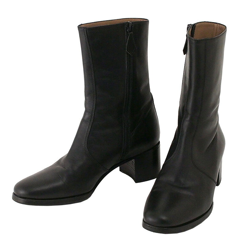 ◆ミウラ◆ エルメス HERMES チャンキーヒール レザー ハーフブーツ ブラック【中古】【smtb-TD】【saita..