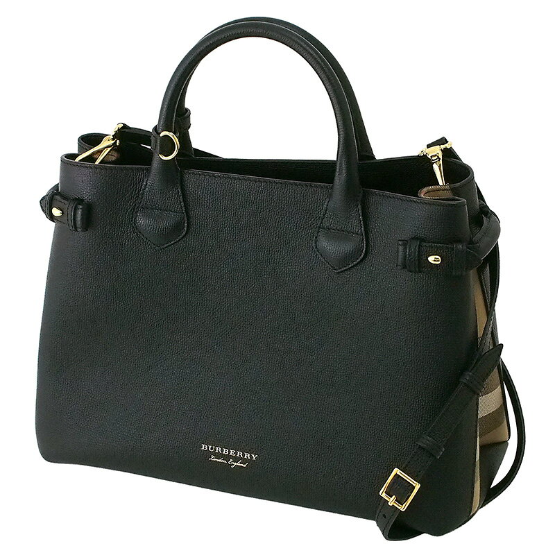 ◆ミウラ◆ バーバリー BURBERRY ミディアム バナー ハウスチェック 2WAY ブラック ショルダー ハンドバッグ 4023693【中古】【smtb-TD】【saitama】