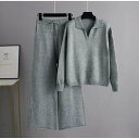 THOM WILLS セットアップ レディース 秋 冬 ニット セットアップ ワイドパンツ レディース 秋冬 長袖 ポロシャツ ポケット ケーブル編み おしゃれ...