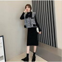 THOM WILLS セットアップ レディース 秋 冬 ワンピース ベストセットワンピース セットアップ レディース チェック柄 ラシャベスト レイヤード ニッ...