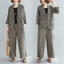 THOM WILLS セットアップ レディース 秋 冬 セットアップ ワイドパンツ レディース 2点セット 綿痲混 チェスターコート ジャケット ゆったり 体型カバー ガウチョパンツ カジュアル 卒業式 入学式 30代40代 ホワイトデー