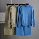 THOM WILLS ニット セットアップ ワイドパンツ レディース 秋冬 長袖 タートルネック ハイネック スリット 春 おしゃれ セーター タートルネック ...