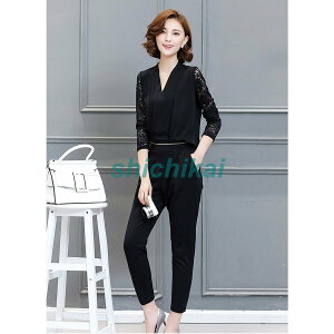 【楽天スーパーSALE★10%OFF】オールインワン レディース セットアップ パンツドレス トップス パーティードレス レース 長袖 着痩せ カジュアル 結婚式 ハイウエスト 通勤/OL 春秋通販