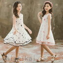 子供服 ワンピース ノースリーブ 春夏 女の子 キッズワンピース シフォン ドット柄 チュニック 子供ドレス ジュニア おしゃれ 可愛い 涼しい 海辺 新品 1...