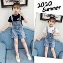 子供服 セットアップ キッズ 女の子 春夏 2点セット 上下セット Tシャツ 丸首 ショートパンツ サロペット デニムパンツ おしゃれ 可愛い カジュアル 新品...