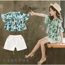 子供服 セットアップ キッズ 女の子 韓国子供服 上下セット 2点セット トップス 半袖 Tシャツ シフォン ショートパンツ 短パン デニム 春夏 通学着 通園...