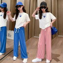 韓国こども服 セットアップ 子供服 上下 2点セット半袖Tシャツ トップス パンツ カジュアルパンツ サルエル 女の子 可愛いスタイル シンプル Tシャツ+パン...