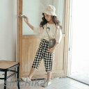 子供服 セットアップ キッズ 女の子 半袖 春夏 2点セット 上下セット Tシャツ 七分丈パンツ 薄手 チェック柄 おしゃれ カジュアル 涼しい 可愛い 新品 ...