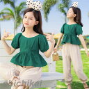 韓国こども服 セットアップ 子供服 上下 2点セット 半袖Tシャツ トップス パンツ カジュアルパンツ サルエル 女の子 可愛いスタイル シンプル Tシャツ+パ...