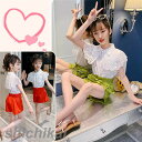 子供服 セットアップ キッズ 女の子 半袖 2点セット 上下セット Tシャツ 薄手 ショートパンツ おしゃれ カジュアル 涼しい 可愛い ジャージ 新品 ホワイ...