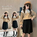 子供服 セットアップ キッズ 2点セット 女の子 長袖 春秋 上下セット ブラウス ワンピース チュール キャミソール お姫様 ジュニア おしゃれ 可愛い カジ...