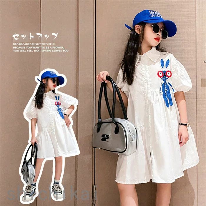 子供服 シャツワンピース キッズ 女の子 半袖 春秋 ブラウス ワンピース チュール キャミソール お姫様 ジュニア おしゃれ 可愛い カジュアル 新品 150...