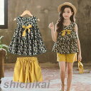 子供服 セットアップ キッズ 女の子 春夏 2点セット 上下セット Tシャツ 薄手 ノースリーブ 花柄 ショートパンツ おしゃれ カジュアル 涼しい 可愛い 新...