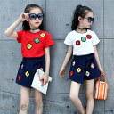 子供服 セットアップ キッズ 女の子 半袖 2点セット 上下セット Tシャツ 薄手 ショートパンツ おしゃれ カジュアル 涼しい 可愛い ジャージ 新品 ホワイ...