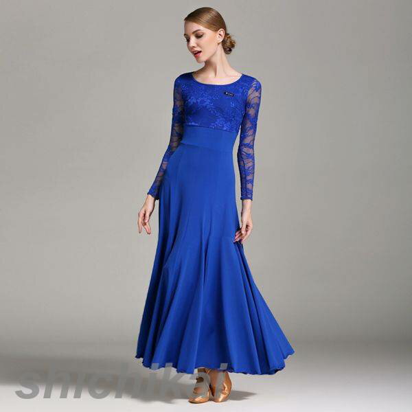 ダンスウェア ステージ衣装 競技会 競技用 レディース ワンピース 花柄 レース袖 ロング丈 ワルツ タン..