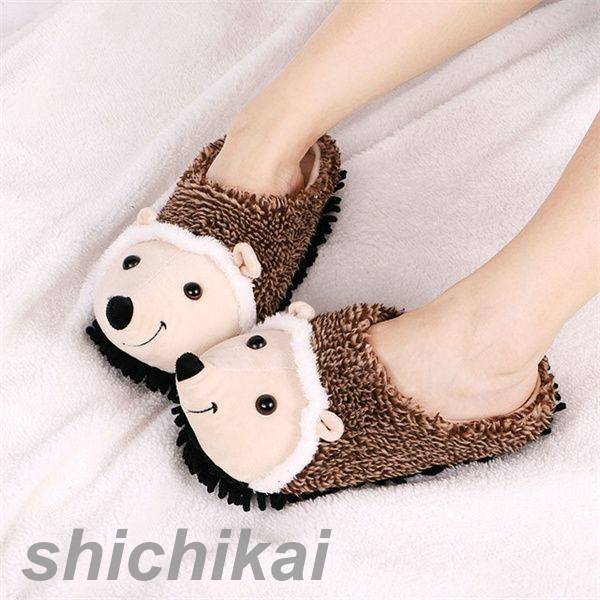 ルームシューズ スリッパ 冬 裏起毛 暖かい ハリネズミ 可愛い 滑り止め モップ底 モップ 歩くだけで床..