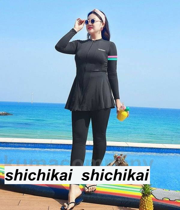 フィットネス 水着 大きいサイズ レディース セパレート タンキニ 体型カバー 4点セット ラッシュガード 長袖 フリル 黒 日焼け防止 露出控えめ シンプル 3L 4L 5L 6L 20代 30代 40代