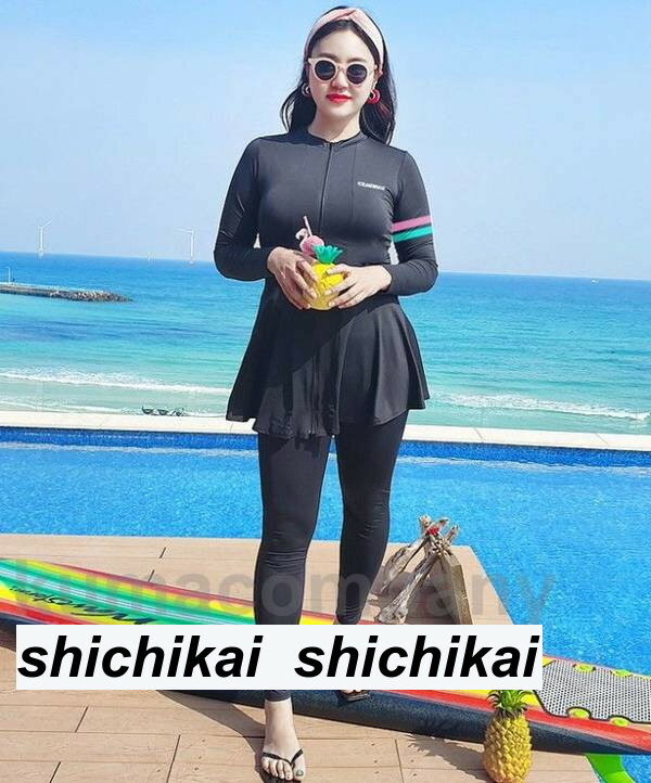 フィットネス 水着 大きいサイズ レディース セパレート タンキニ 体型カバー 4点セット ラッシュガード 長袖 フリル 黒 日焼け防止 露出控えめ シンプル 3L 4L 5L 6L 20代 30代 40代