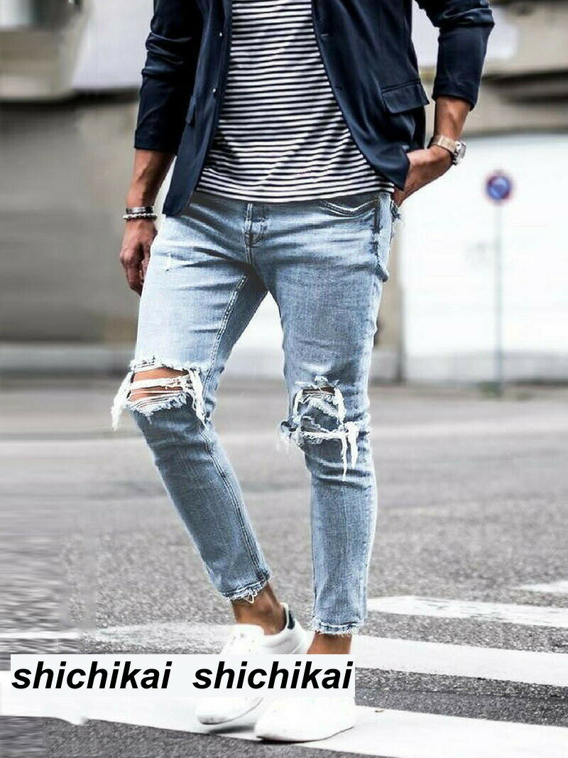 ダメージジーンズ メンズ 大きいサイズ メージデニム ストレッチデニム ラッパー ダメージパンツ ストレッチパンツ ストレッチジーンズ ダメージ ジーンズ カジュアル 人気 かっこいい ジーパン gパン ジーンズ メンズ ストレッチ