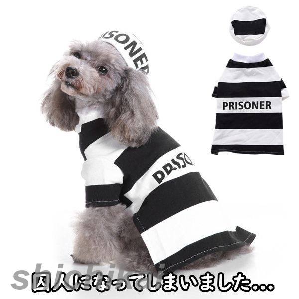 ペット 服 2点セット 囚人 犯人 コスプレ ハロウィーン 猫 犬 Halloween 帽子付き 可愛い 着用簡単 犬用 猫用 いぬ ねこ ペット おしゃれ コスチューム イベント パーティー 仮装 ペット雑貨 安全素材で作り