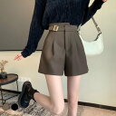 ショートパンツ ハイウエスト レディース 不規則 短パン 着痩せ 美脚 ズボン ショート丈 春 秋 冬 ショーパン Aライン ワイド裾 パンツ ホワイトデー THOM WILLS