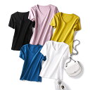Vネック クルーネック 夏Tシャツ レディース 半袖 Tシャツ 涼しい 接触冷感 薄手 おしゃれ サマーTシャツ ゆったり 半袖Tシャツ カジュアル トップス ...