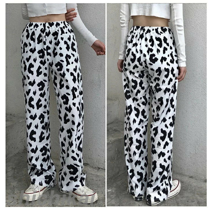 レオパード柄ストレートパンツ ボトムス ワイドパンツ ハイウエスト ホワイト ブラック ヒョウ柄 ダンス 練習着 ウエストゴム レディース 部屋着 ロングパンツ 春夏 S/S 秋冬 A/W 20代 30代 40代 5 THOM WILLS