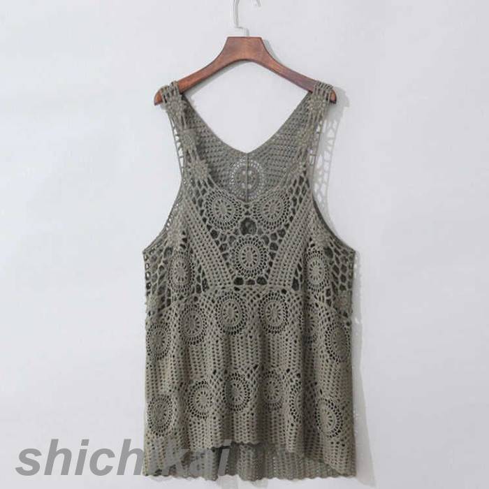 レース編み チュニック 透かし編み 可愛い ベスト キャミソール 綿 ワンピース ロング丈 重ね着 透かし編み THOM WILLS