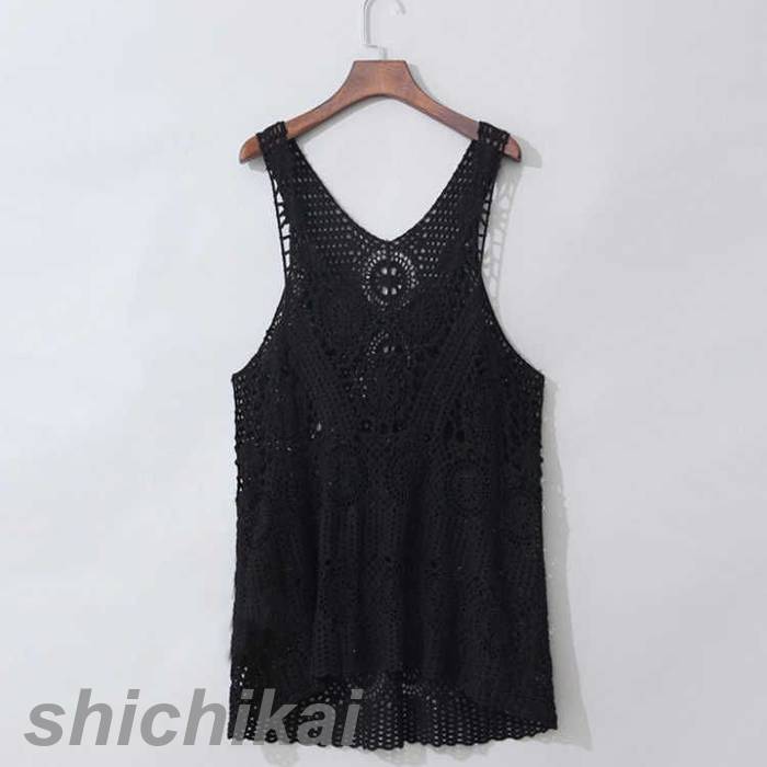 レース編み チュニック 透かし編み 可愛い ベスト キャミソール 綿 ワンピース ロング丈 重ね着 透かし編み THOM WILLS