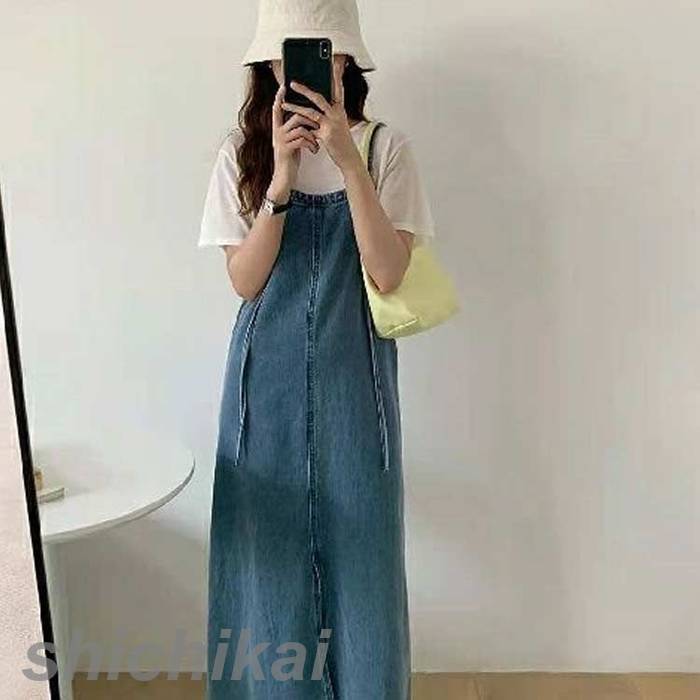 オーバーオール サロペット スカート デニム スリット ジャンパースカート ロングワンピース レディース ストレート ワンピ オールインワン ロング丈 膝下 大人 おしゃれ 春 夏 秋 2023新作 THOM WILLS