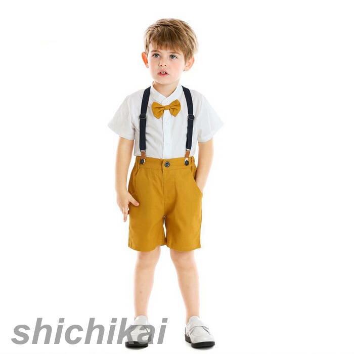 「Fashion THE SALE半額」 子供服 キッズ フォーマル 半袖 スーツ ブレザー 男の子 ベビー服 3点セット 蝶ネクタイ付き シャツ/ベルト/パンツ 卒園式 入園式 七五三 お宮参り スーツ タキシード風 結婚式 ベビー スーツ 70 80 90 100