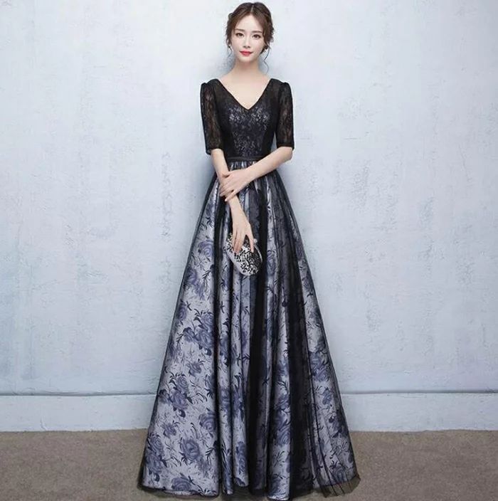 パーティードレス longdress ロングドレス 花柄 プリント ワンピース 袖あり ウェディングドレス ウエディング ドレス 二次会 花嫁 ブライズメイド お呼ばれ ワンピース ミモレ丈 エンパイア結婚式 入学式 演奏会用