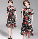 結婚式 ワンピース パーティードレス ミディアム 膝丈 膝下 party dress 二次会 花柄刺繍 パーティードレス Party dress 結婚式 ワンピ...