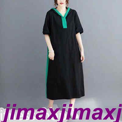 新生活 パーカーワンピース レディース 半袖 フード付き ロング丈 バイカラー切り替え ゆったり 大きいサイズ 着痩せ オシャレ カジュアル 通勤 通学 夏 新作