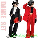 新生活 装 キッズ ヒップポップ 赤 セットアップ 黒 キッズ 装 ダンススーツ 赤 黒 キッズ へそ出し トップス 2点セット レッド